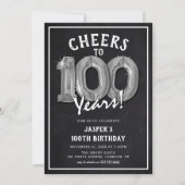 Invitation Balons en argent Rustique Chalkboard 100e annivers (Devant)