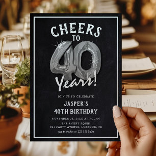 Invitation Balons en argent Rustique Chalkboard 40e anniversa