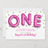 Invitation Balons roses chauds Points Or UN 1er anniversaire  (Devant)