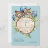 Invitation Balotes d'animaux de bois mignons 1er anniversaire (Devant)
