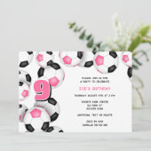Invitation bals de football noir rose anniversaire de enfant (Debout devant)