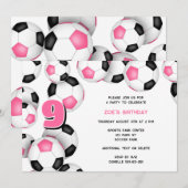 Invitation bals de football noir rose anniversaire de enfant (Devant / Derrière)