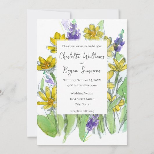 Invitation Balsam Lupines Wildflowers Watercolor Wedding (Devant)
