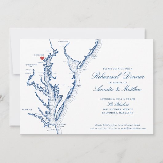 Invitation Baltimore MD Soir de répétition de mariage élégant (Devant)
