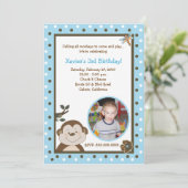 Invitation Bambino Singe 5x7 Photo bleue Anniversaire (Debout devant)