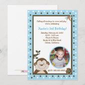 Invitation Bambino Singe 5x7 Photo bleue Anniversaire (Devant / Derrière)