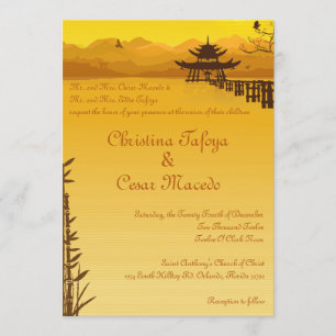 Invitation bambou chaud d'Oriental de coucher du soleil du