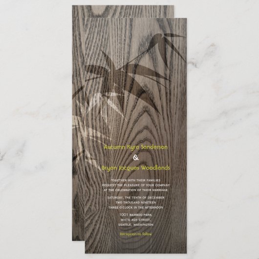 Invitation Bambou en bois Brown Feuille Mariage asiatique rus (Devant / Derrière)