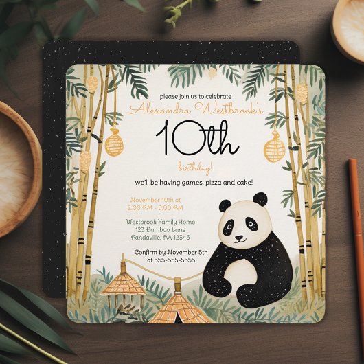 Invitation Bambou et Panda beige Whimsical