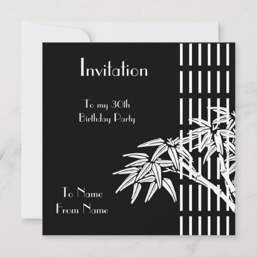 Invitation Bambou Noir Blanc Asiatique (Devant)