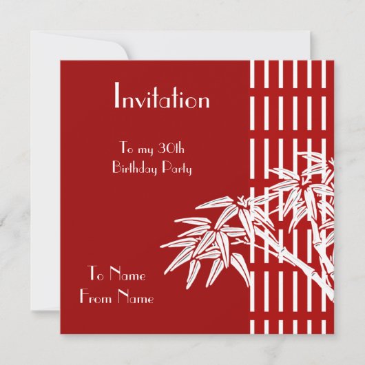 Invitation Bambou Rouge Blanc Asiatique (Devant)