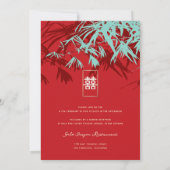 Invitation Bambou Rouge et Turquoise Feuille Zen Asiatique Ma (Dos)