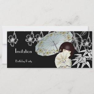 Invitation Bambou Rouge Noir Blanc Asiatique