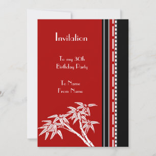 Invitation Bambou Rouge Noir Blanc Asiatique
