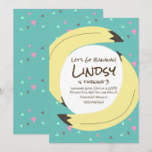 Invitation Banana Confetti Vert rose Turquoise fête d'anniver (Devant / Derrière)