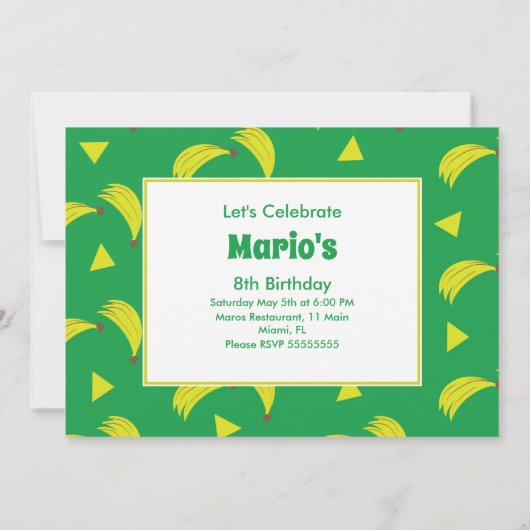 Invitation Banane jaune Confetti Jaune fête Anniversaire Vert (Dos)