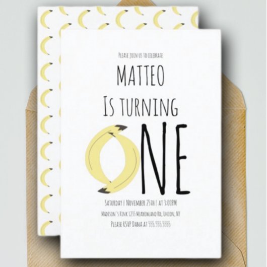 Invitation Banane moderne premier anniversaire un Motif