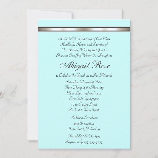 Invitation Bande argentée de couleur pour Bat Mitzvah (Devant)
