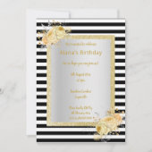Invitation Bande blanche noire Bouquet Or anniversaire (Devant)