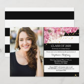 Invitation Bande blanche noire, graduation de la photo floral (Devant / Derrière)