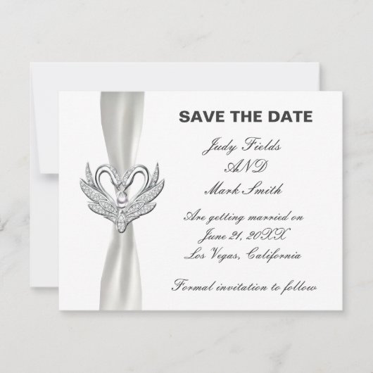 Invitation Bande Bleue Blanc En Argent Swans Enregistrer La C (Devant)