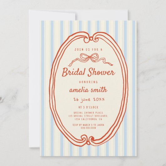 Invitation Bande bleue dessinée à la main Douche nuptiale (Devant)