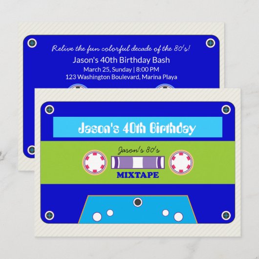 Invitation Bande-cassette de fête d'anniversaire des années 8 (Devant / Derrière)