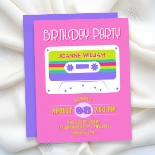 Invitation Bande cassette rétro colorée