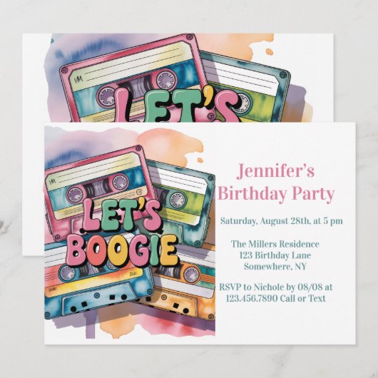Invitation Bande Cassette Rétro Faisons la Boogie Fête d'Anni (Devant / Derrière)