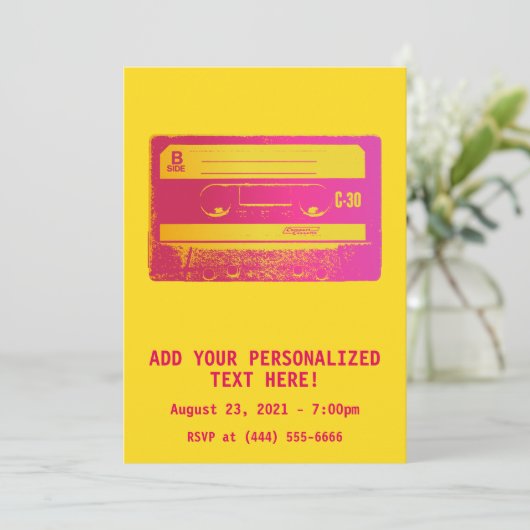 Invitation Bande Cassette Rétro Rose et Jaune (Debout devant)