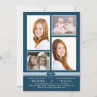 Bande de broche Quatre Photo Blue Graduation Invit