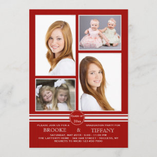 Invitation Bande de broche Quatre Photo Red Graduation Invita