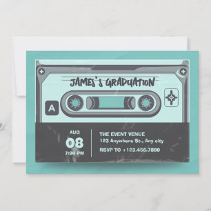 Invitation Bande de cassette vintage vert noir graduation