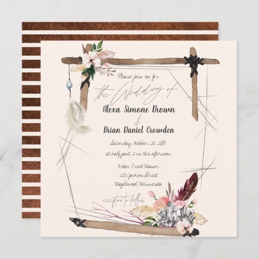 Invitation Bande de cuivre Boho (Devant / Derrière)