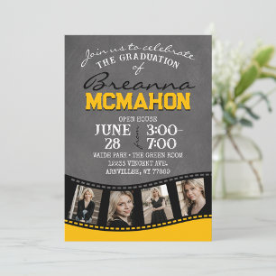 Invitation Bande de film Gold & Black Chalkboard