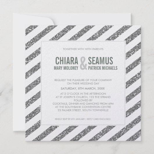 Invitation Bande de parties scintillant MODERNE argent (Devant)