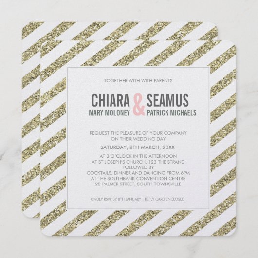 Invitation Bande de parties scintillant MODERNE or doux (Devant / Derrière)