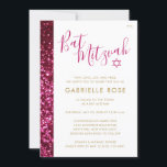 Invitation Bande de Parties scintillant rose bat mitzvah<br><div class="desc">Bright hot rose et or parties scintillant moderne et élégante invitation Bat mitzvah pour une cérémonie et un déjeuner mitzvah moderne, amusant et élégant. L'arrière - plan de parties scintillant est une image imprimée à plat, PAS de la vraie parties scintillant donc il ne fera pas un désordre mais il...</div>