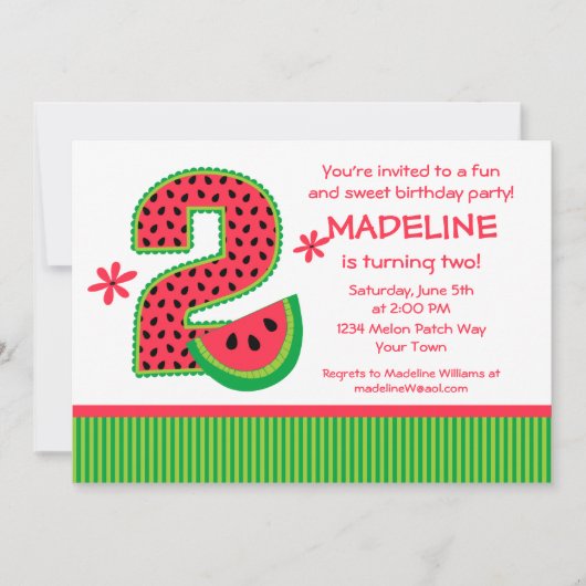 Invitation Bande de pastèque 2e anniversaire (Devant)