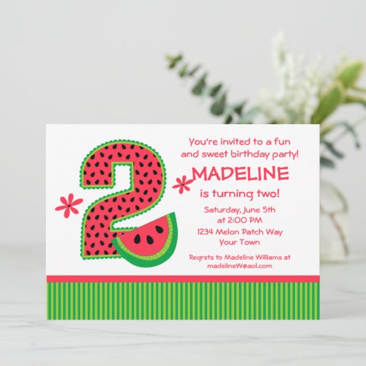 Invitation Bande de pastèque 2e anniversaire (Debout devant)