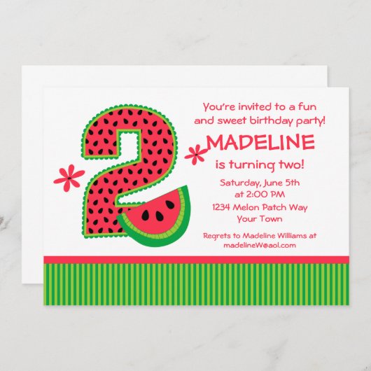 Invitation Bande de pastèque 2e anniversaire (Devant / Derrière)