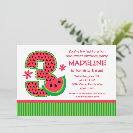 Invitation Bande de pastèque 3e anniversaire (Debout devant)