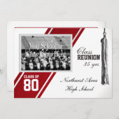 Invitation Bande de Varsity rouge avec réunion de classe phot (Devant / Derrière)