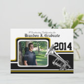Invitation Bande de Varsity Trumpet Graduation Photo Gold (Debout devant)