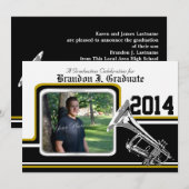 Invitation Bande de Varsity Trumpet Graduation Photo Gold (Devant / Derrière)