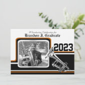 Invitation Bande de Varsity Trumpet Graduation Photo Orange (Debout devant)