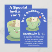 Invitation Bande dessinée de la tasse de thé mignonne humour  (Devant / Derrière)