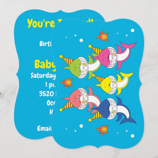 Invitation Bande dessinée mignonne de famille de requin (Devant / Derrière)