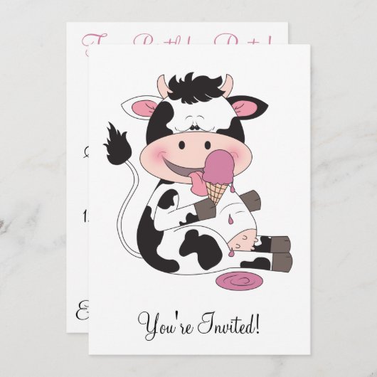 Invitation Bande dessinée mignonne de vache à bébé avec son (Devant / Derrière)