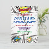 Invitation Bande dessinée noire et blanche Fête d'anniversair (Debout devant)